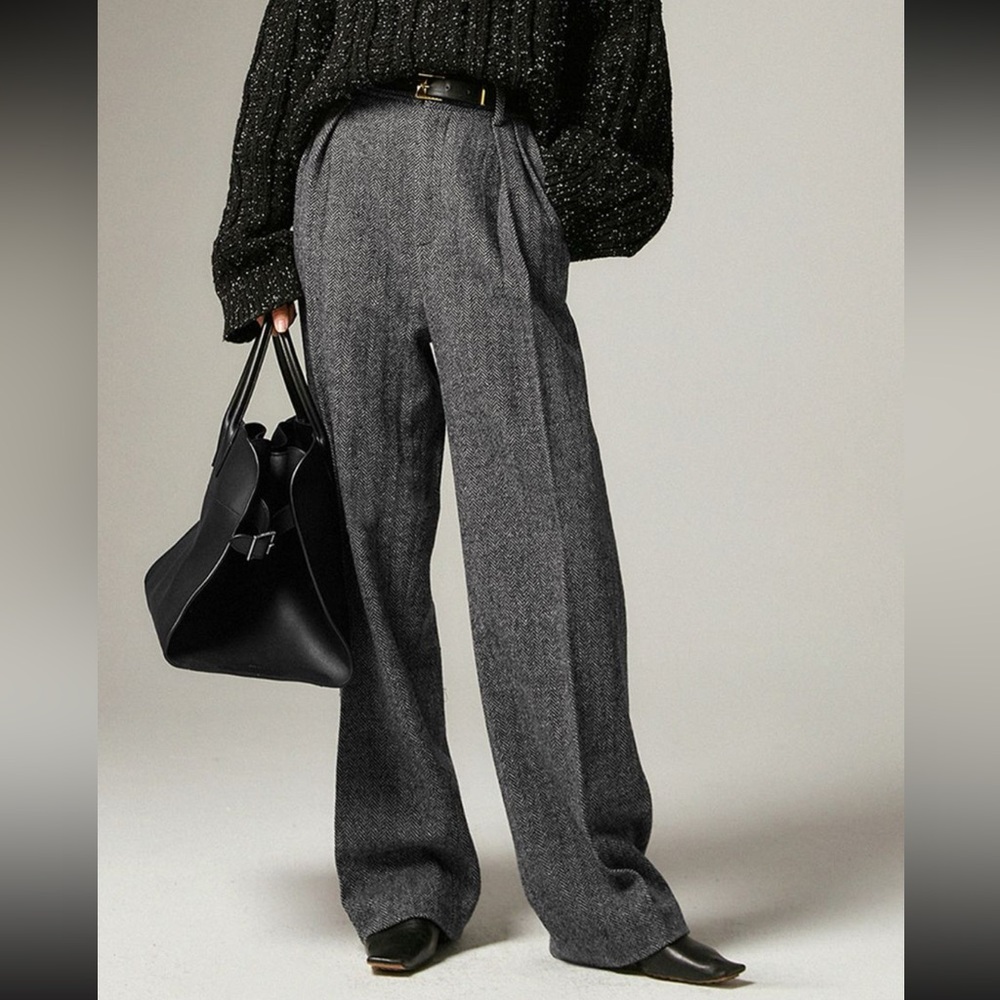 Herringbone Wide Leg Dress Pants, Size M